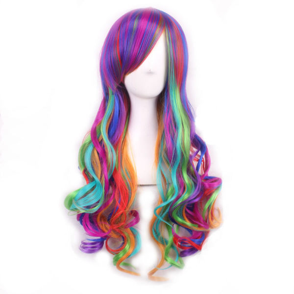 Women Hair Wigs Rainbow Long Full Wavy Curly Party Cosplay Wigs