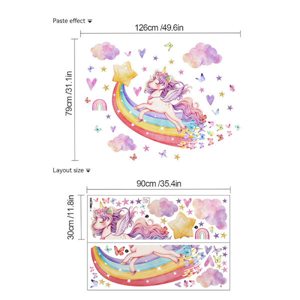 Yksisarvinen sateenkaari seinätarra Yksisarvinen ilmapallo seinätarra Kuu pilvi tyttöjen huoneeseen lastenhuoneeseen