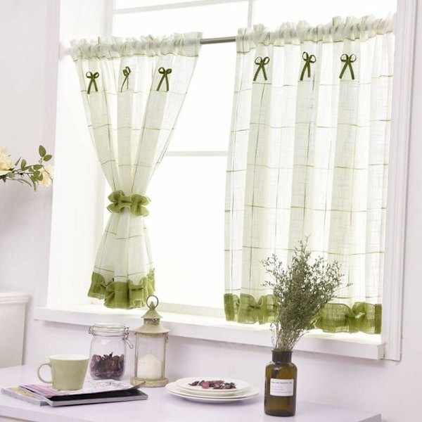 Linned gardin med slips, Bomuldsblanding, grøn, BxH 140x60cm（1 stk）