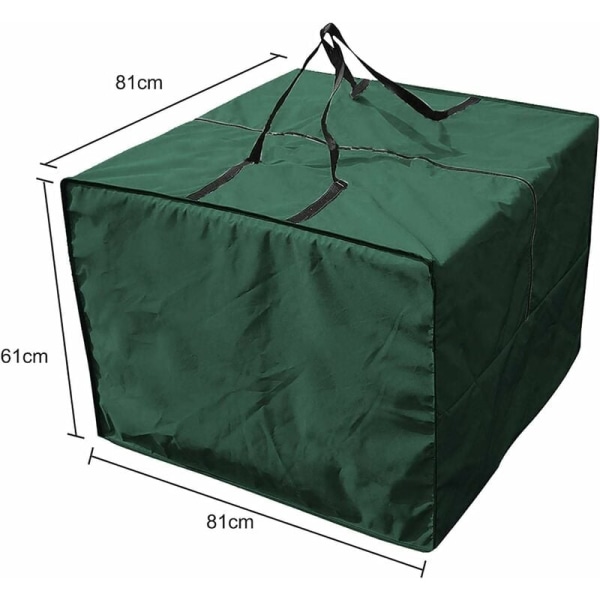 Utomhusmöbel förvaringsväska för sittdynor, stor fyrkantig vattentät påse med dragkedja och handtag för utomhusmöbler soffkuddar - 81 x 81 x 61 cm, grön