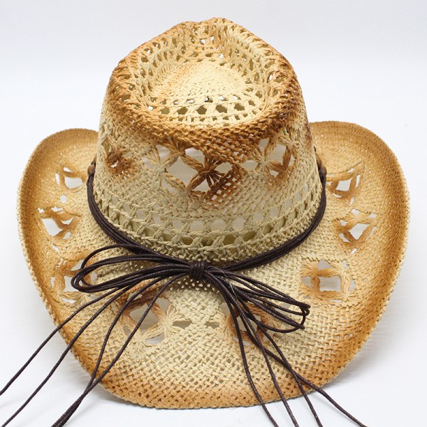 Herre og kvinders flettet strå cowboyhat med strop beige M (56-58 cm)