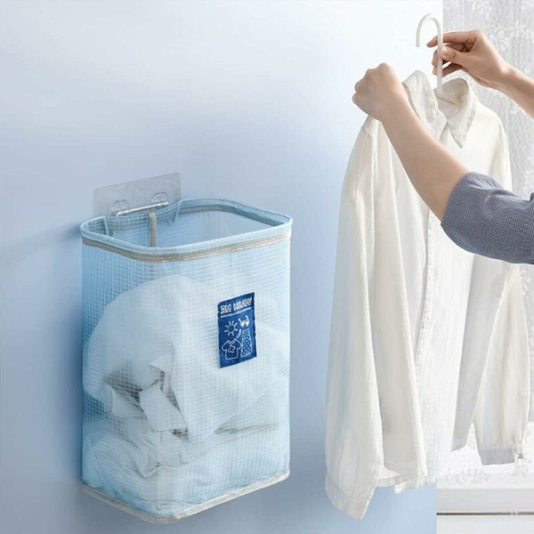 2-delt sammenfoldelig snavset vasketøjskurv, vægmonteret vasketøjskurv med Rem