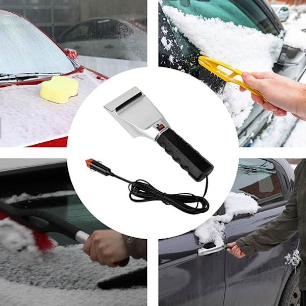 Elektrisk Bilskrape, Vinterbil Oppvarmet Isskrape, 12V Vindus Snøfjerner - Snøfjerningsverktøy, Isspade, Oppvarmet Skrape for Bil, Lastebil