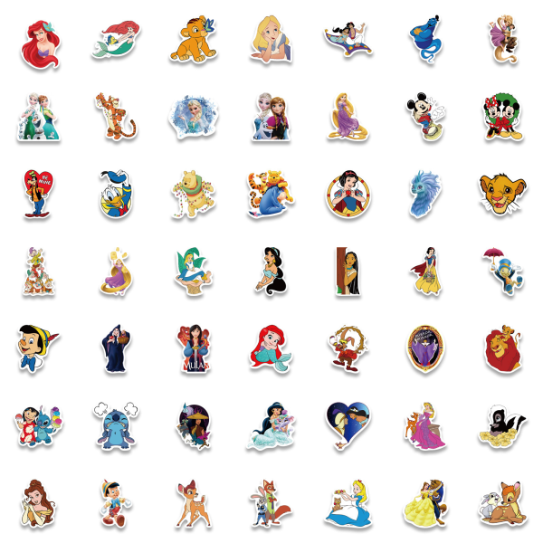 100 stk Disney-klistremerker for barn - Prinsesseklistremerker - Søte tegneseriefigurer - Klistremerker for film - Dekorative klistremerker for barn, tenåringer og voksne - Vanntette klistremerker for vannflaske, bærbar PC, bagasje