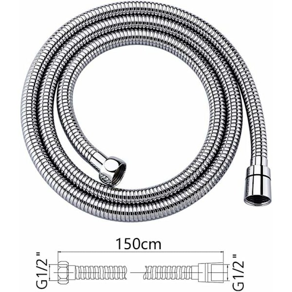 Universell duschslang (1,5M), anti-twist och anti-twist duschslang, rostfritt stål/krom