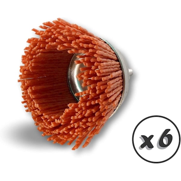 Pyörivä metalliharja 75 mm | 6 kpl | Varressa 6 mm | 80-karvainen jyrsitty nailonharja