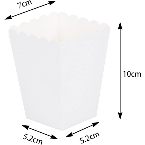 Pakke med 24 små hvite popcornbokser, mini papir popcornboksbeholdere for fester