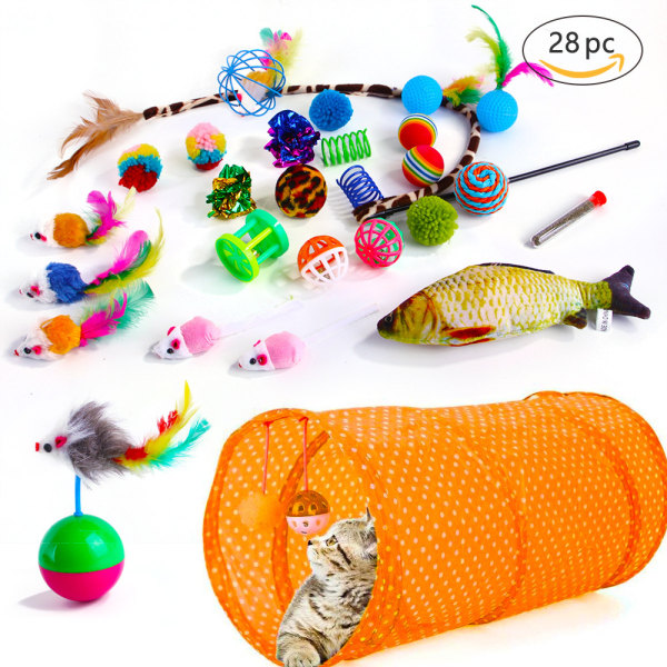 Cat Toys Kitten Toys Assortments,Variety Catnip Toy Set, (orange,28 Pc)