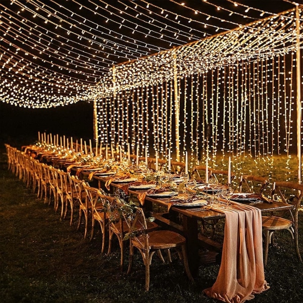 Curtain Lights 6m x 3m, 600 LEDs, 8 Christmas Lighting Modes, Pow