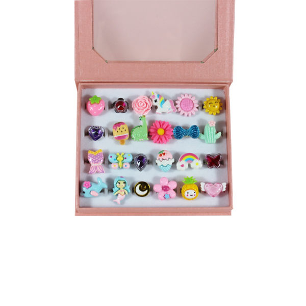 Little Girl Jewel Rings in Box, Justerbar, Ingen Duplicering, Girl