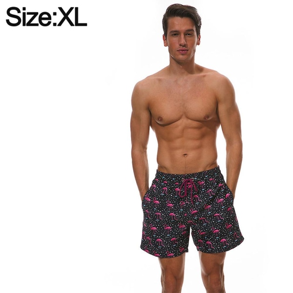Herr Tropical Printed Drawstring Badbyxor Flamingo Strandbyxor Casua