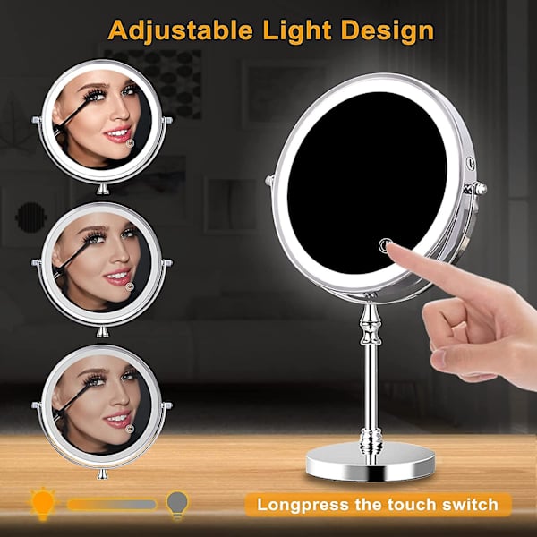 8 tommer forstørrende makeup spejl, LED-belyst makeup spejl, 1x/10x forstørrelse USB-oplader