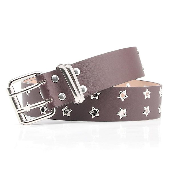 Dubbel Grommet PU Läderbälte för Kvinnor/Män Punk Metall Jeansbälte Bredd 1,5