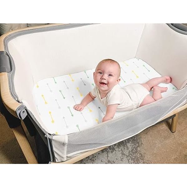 Bassinet Lakan – Premium Bassinet Lakan 4-pack Jersey Knit Bomull Vagga Lakan – Bassinet Sängkläder för Standard Storlek Kuddar Vit&Grå