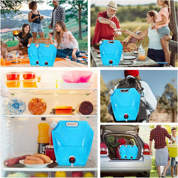 3-delt sammenleggbar vanntank 10L med lekkasjesikker lokk, kran, sammenleggbar vanntank - fleksibel vanntank, bærbar vanntank for camping, fotturer, nødstilfelle