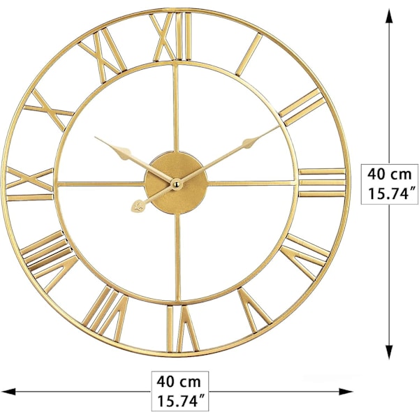 Vintage seinäkello ilman tikitystä, suuret roomalaiset numerot, 40 cm seinäkello