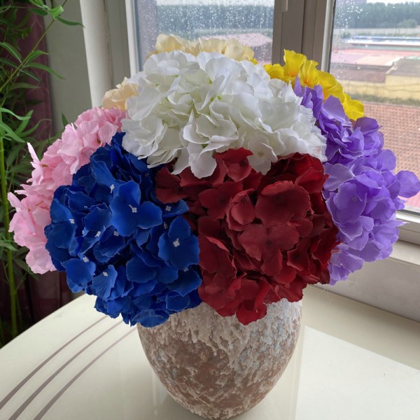 Kunstige hortensiaer med stilke, realistiske silke hortensia kunstige blomster til