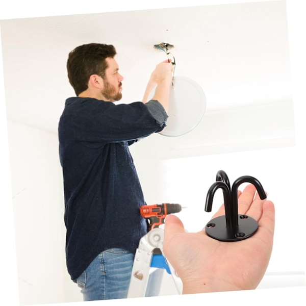 Pakke med robuste lofthængere i sort - Triple Hook vægbeslag til ophængning af planter, loftsventilator, lysekrone, sort
