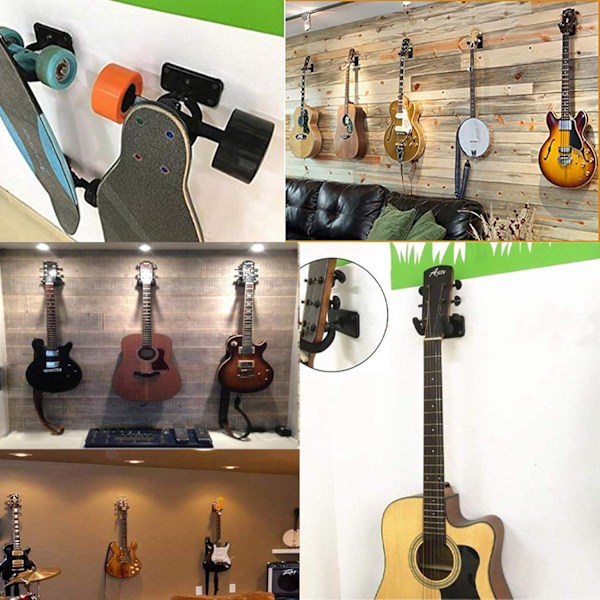 Paket med väggmonterade gitarrkrokar, svarta gitarrväggkrokar i metallhållare för gitarr banjo ukulele