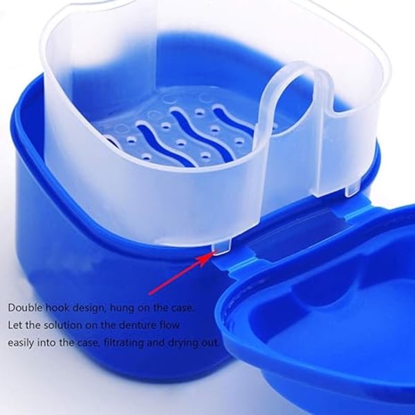 2-Pack Color hammasproteesi Bath Case kuppipidikkeen säilytyslaatikko suodatinkorilla