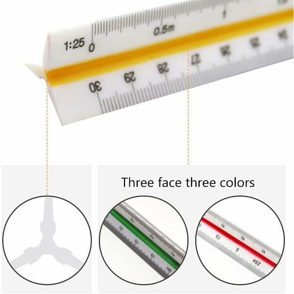 Arkitekt lineal 30cm, Trekant lineal, 2 stk Trekant skala, Forhold 1: