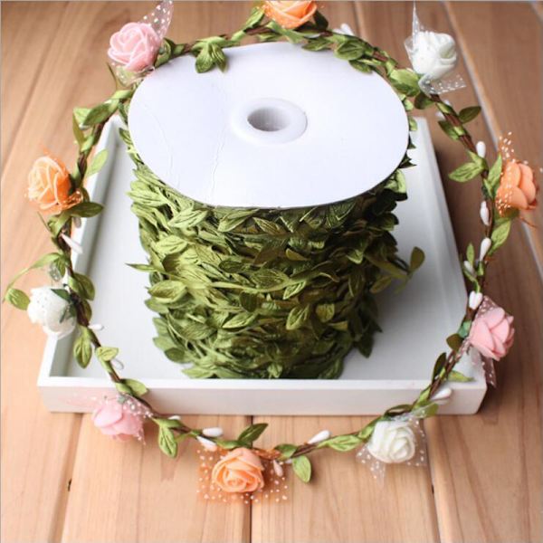 10 meter silkesbladformade konstgjorda blommor gröna blad för hem bröllop d