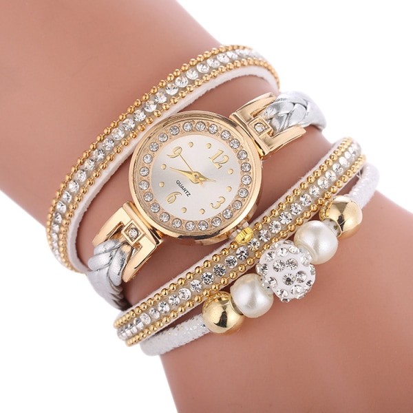 Watch för kvinnor , Armband av läderomslag Quartz Watch , Wh