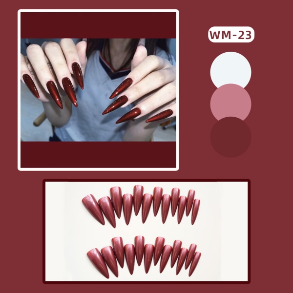 Mandelpress på naglar Långa röda falska naglar Lim på naglar Goth akrylnaglar