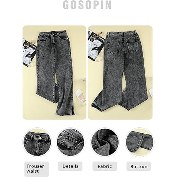 Naiset Casual Mid Waist Distressed Boyfriend Straight Jeans Flare Ankle Bell