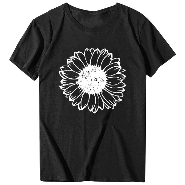 Gul T-shirt, Dam söt krysantemum grafisk tryckt T-shirt Vintage