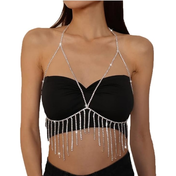 Party Sparkle Kristall Bröstkedja Silver BH Bikini Kedja Sele