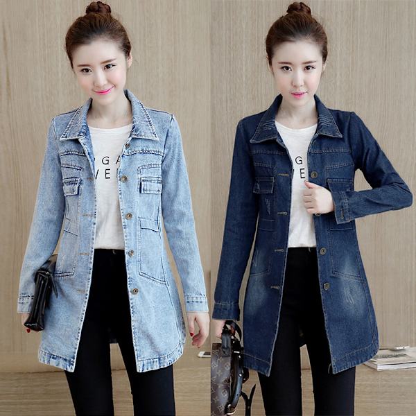 Kvinnors Casual Distressed Denim Jacka Långärmad Ripped Jean Jacka Rock，