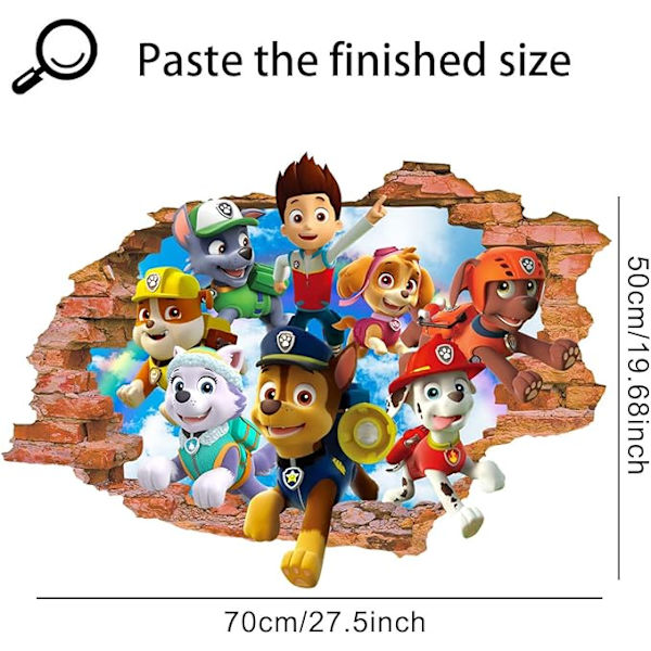 Paw Patrol 3D-seinätarra, makuuhuone, Paw Patrol, 3D-seinätarrat, Paw Patrol -seinätarrat, Paw Patrolin lastenhuone, lastenhuoneen sisustus