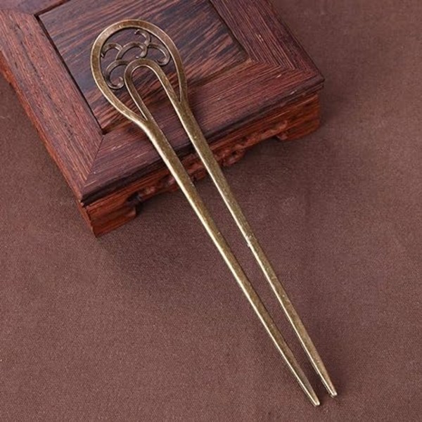 2 stk Vintage Bronse U-formede Hårnåler Hårgafler Pinner for Langt