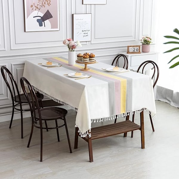 Linneduk i bomull och linne, rektangulär, 140 x 220 cm, elegant bordsduk i rektangelform för matsal, kök och bordsdekoration