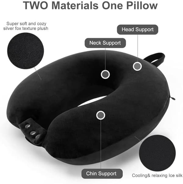 Resekudde Cervical Support Memory Foam Kudde Vila Sovande U-formad Nackkudde Idealisk för Flygplan Stol Bil Hem Kontor (Svart)