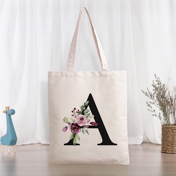 Blomster Tote til brudepiger - Initial Tote Bag Brudegave Håndtaske