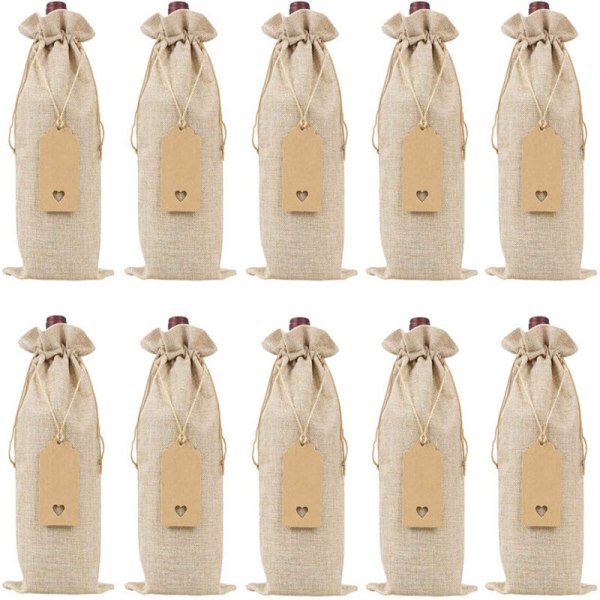 10 stk. Vinstokposer i Burlap med Snøre (Original Hampfarve)