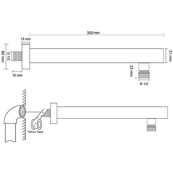 Dusjarm, Veggmontert Dusjarm 40 cm Rustfritt Stål Rund Dusjforlengelse for Regndusjhode, Polert Kromfinish