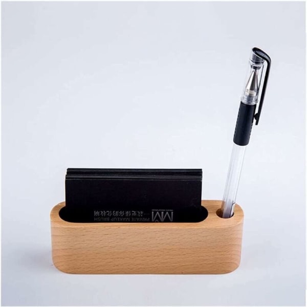 Træ visitkortholder, 2 stk. visitkortdisplaystand med pen
