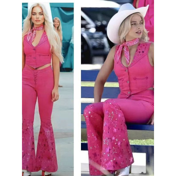 Pink Kostume Cowgirl Dragt med Tørklæde Pink Kostume Stjerneformet Element af Fl