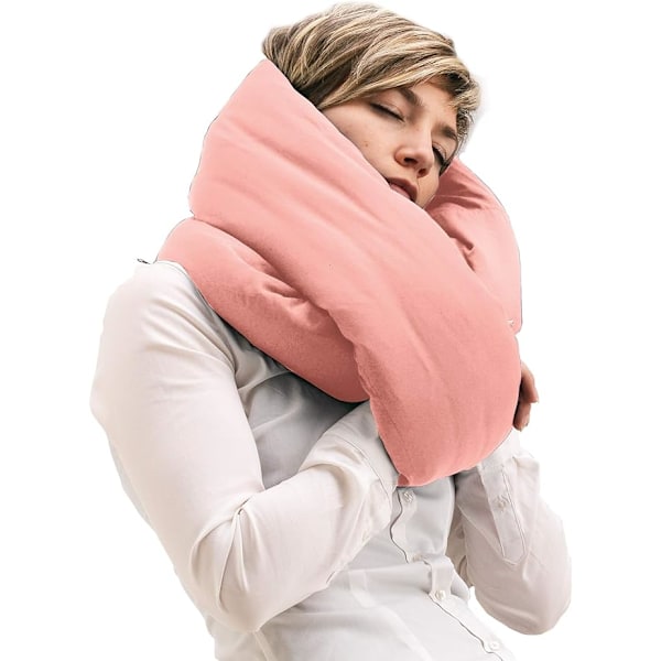 Rejsepude, blød og åndbar nakkestøtte, kompatibel med søvn på fly, i flyvemaskine, hjemme og på kontoret - Maskinvaskbar (Pink)