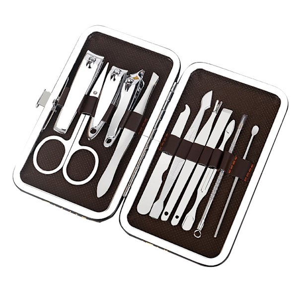 Manikyr, nagelklippare set med 12 delar, professionellt groomingkit med resefodral