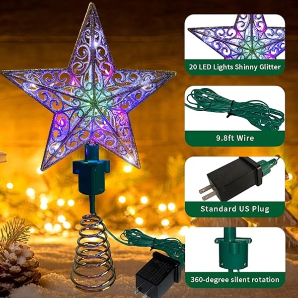 Rotating Christmas Tree Topper Star with 10LED Multicolor Lights Star Toppe