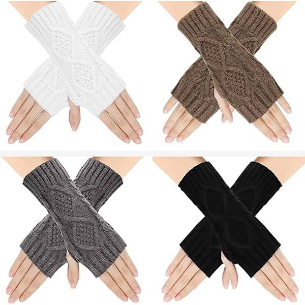 4 Par Knittade Fingervantar, Dam Vinter Varma Vantar, Klassiska Stickade Vantar för Handledsvärmare One Size Flerfärgade