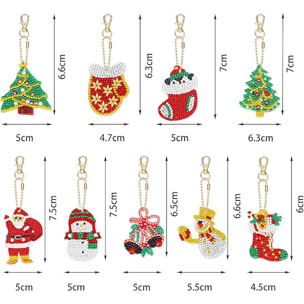 17 Stykker Dobbeltsidige Julediamanter Ornamenter Diamantmaleri Nøkkelringer DIY 5d Maleri Rund Bor Nøkkelring Julekrystall Rhinestone