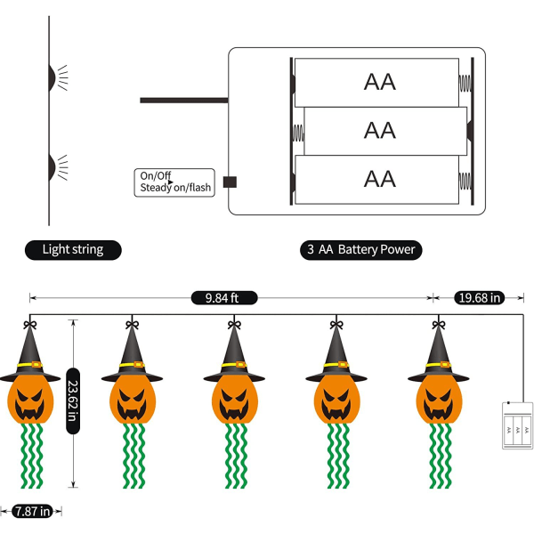 5 Halloween dekorationer græskar streng lamper troldmands hat dekorationer