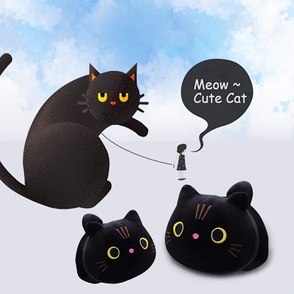 Svart katt plysj Kawaii katt pute Svart katt utstoppet dyr plysj søt rund