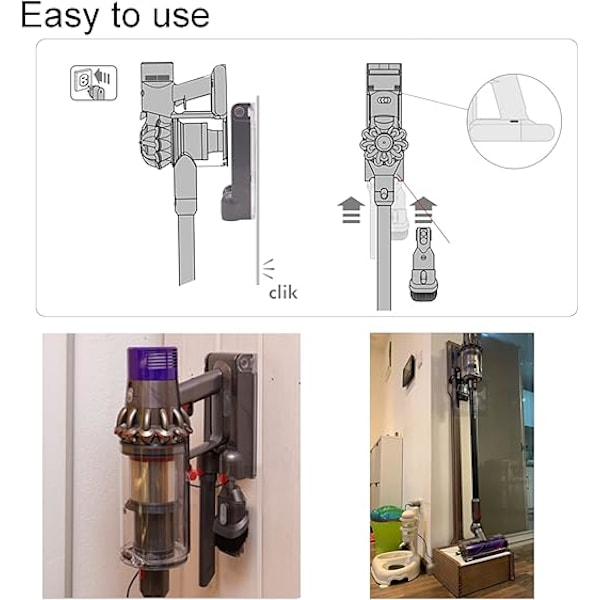 Vægmonteret opladningsstativ kompatibel med Dyson V10, fremstillet af ABS-plast