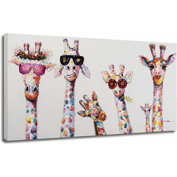 Graffiti Art Färgglada Djur Canvas Målning Nyfikna Giraffer Familj Pop Art